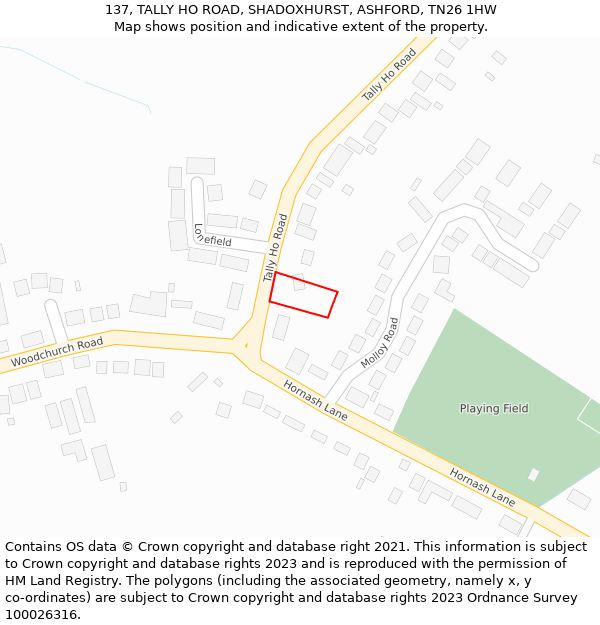 137, TALLY HO ROAD, SHADOXHURST, ASHFORD, TN26 1HW: Location map and indicative extent of plot