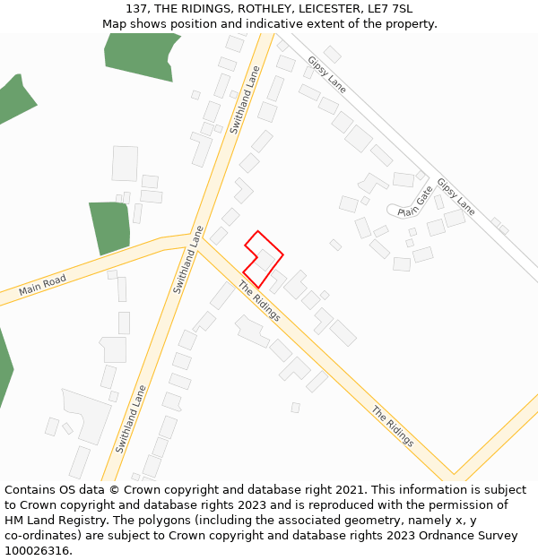 137, THE RIDINGS, ROTHLEY, LEICESTER, LE7 7SL: Location map and indicative extent of plot