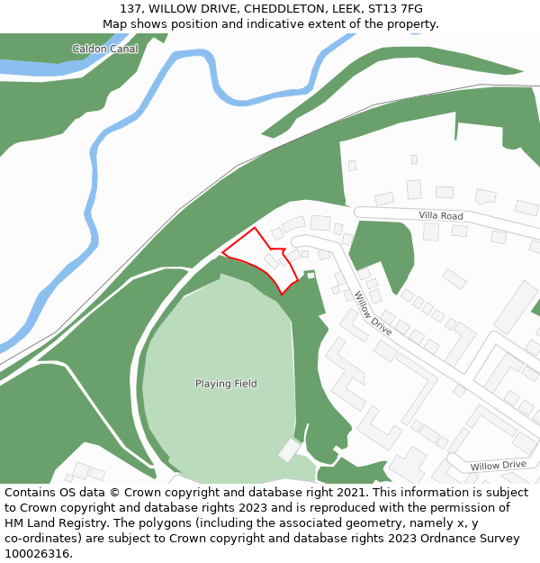 137, WILLOW DRIVE, CHEDDLETON, LEEK, ST13 7FG: Location map and indicative extent of plot