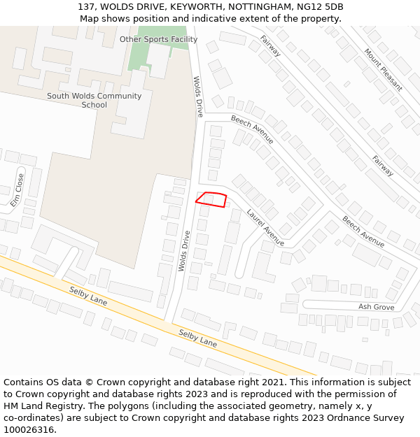 137, WOLDS DRIVE, KEYWORTH, NOTTINGHAM, NG12 5DB: Location map and indicative extent of plot