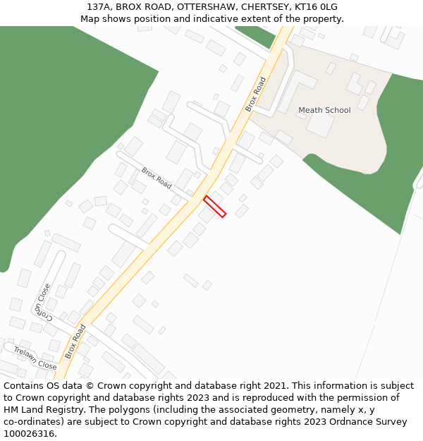 137A, BROX ROAD, OTTERSHAW, CHERTSEY, KT16 0LG: Location map and indicative extent of plot