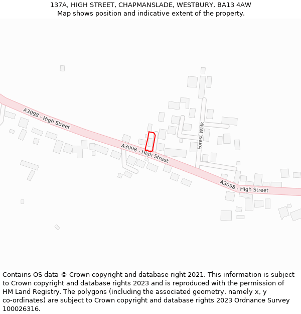 137A, HIGH STREET, CHAPMANSLADE, WESTBURY, BA13 4AW: Location map and indicative extent of plot