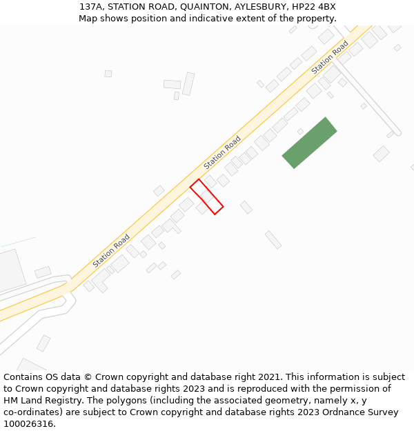 137A, STATION ROAD, QUAINTON, AYLESBURY, HP22 4BX: Location map and indicative extent of plot