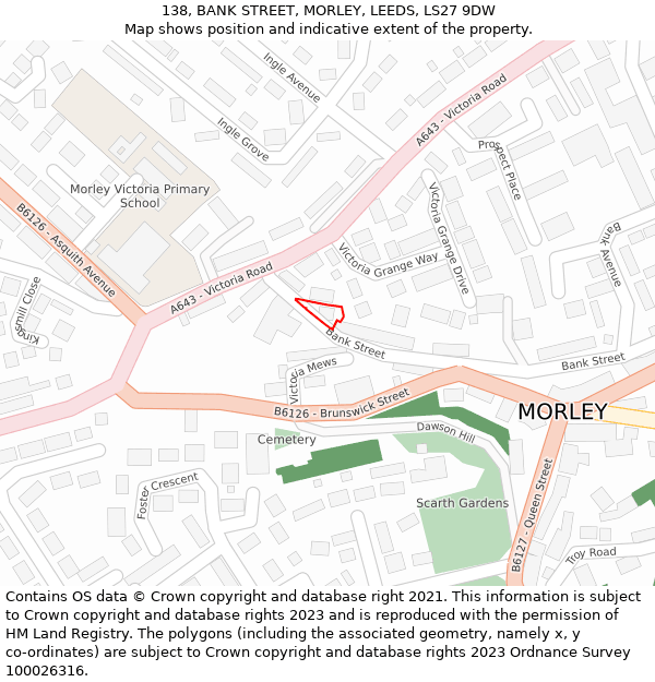 138, BANK STREET, MORLEY, LEEDS, LS27 9DW: Location map and indicative extent of plot