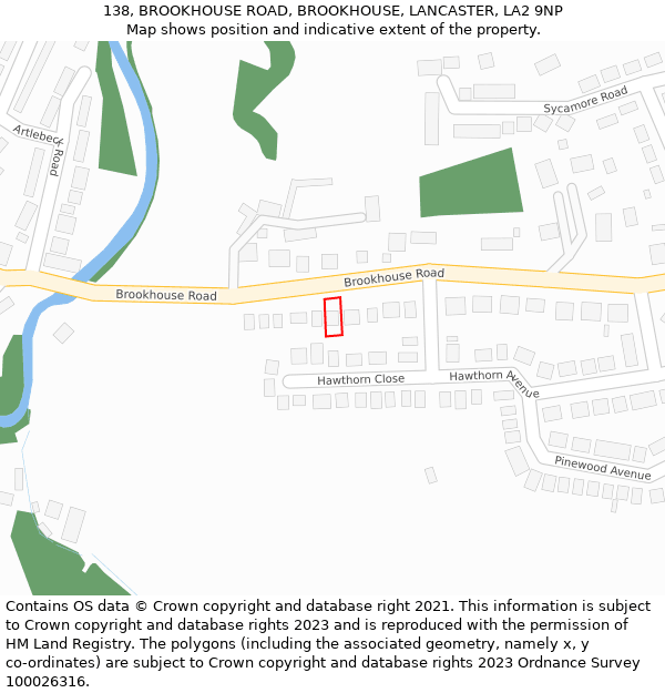 138, BROOKHOUSE ROAD, BROOKHOUSE, LANCASTER, LA2 9NP: Location map and indicative extent of plot