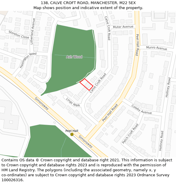 138, CALVE CROFT ROAD, MANCHESTER, M22 5EX: Location map and indicative extent of plot
