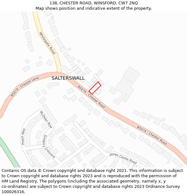 138, CHESTER ROAD, WINSFORD, CW7 2NQ: Location map and indicative extent of plot