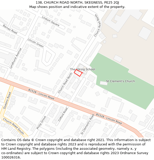 138, CHURCH ROAD NORTH, SKEGNESS, PE25 2QJ: Location map and indicative extent of plot