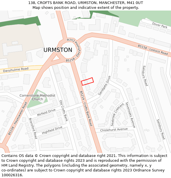 138, CROFTS BANK ROAD, URMSTON, MANCHESTER, M41 0UT: Location map and indicative extent of plot