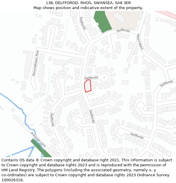 138, DELFFORDD, RHOS, SWANSEA, SA8 3ER: Location map and indicative extent of plot