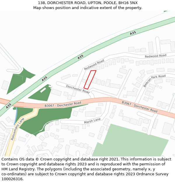 138, DORCHESTER ROAD, UPTON, POOLE, BH16 5NX: Location map and indicative extent of plot