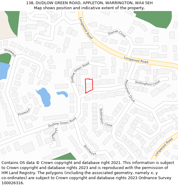 138, DUDLOW GREEN ROAD, APPLETON, WARRINGTON, WA4 5EH: Location map and indicative extent of plot