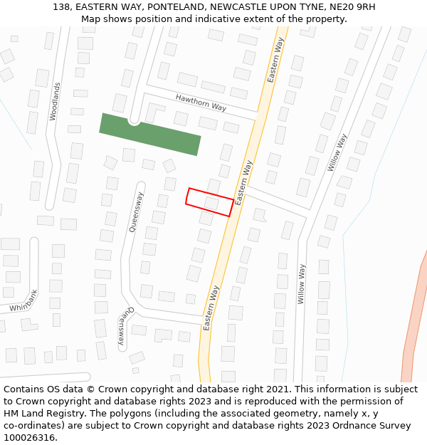 138, EASTERN WAY, PONTELAND, NEWCASTLE UPON TYNE, NE20 9RH: Location map and indicative extent of plot