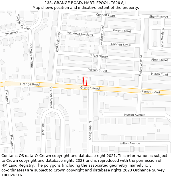 138, GRANGE ROAD, HARTLEPOOL, TS26 8JL: Location map and indicative extent of plot