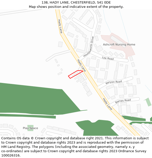 138, HADY LANE, CHESTERFIELD, S41 0DE: Location map and indicative extent of plot