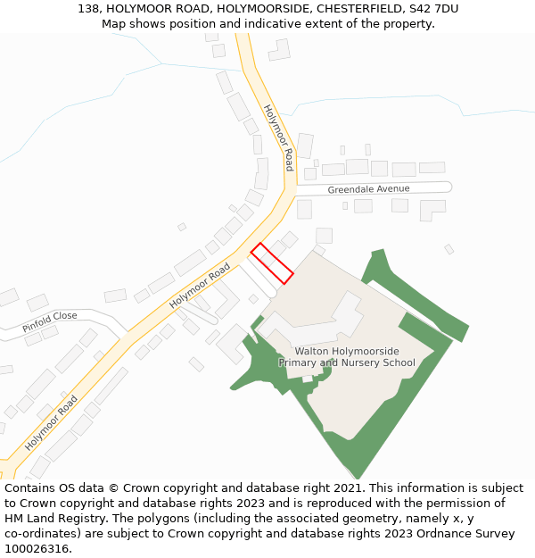 138, HOLYMOOR ROAD, HOLYMOORSIDE, CHESTERFIELD, S42 7DU: Location map and indicative extent of plot