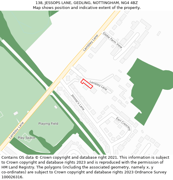 138, JESSOPS LANE, GEDLING, NOTTINGHAM, NG4 4BZ: Location map and indicative extent of plot