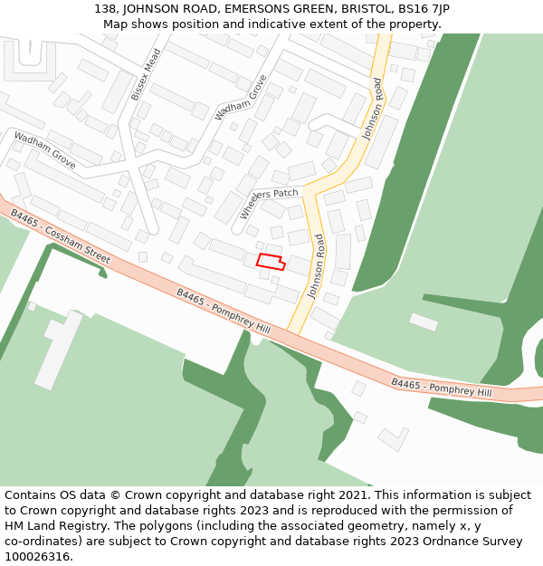 138, JOHNSON ROAD, EMERSONS GREEN, BRISTOL, BS16 7JP: Location map and indicative extent of plot