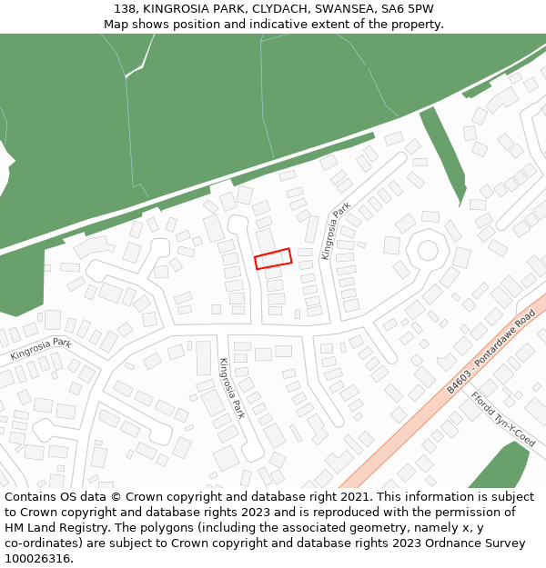 138, KINGROSIA PARK, CLYDACH, SWANSEA, SA6 5PW: Location map and indicative extent of plot