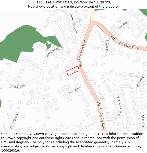 138, LLANRWST ROAD, COLWYN BAY, LL28 5YL: Location map and indicative extent of plot