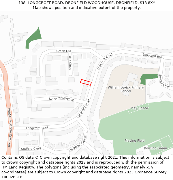 138, LONGCROFT ROAD, DRONFIELD WOODHOUSE, DRONFIELD, S18 8XY: Location map and indicative extent of plot