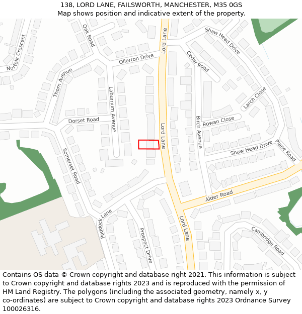 138, LORD LANE, FAILSWORTH, MANCHESTER, M35 0GS: Location map and indicative extent of plot