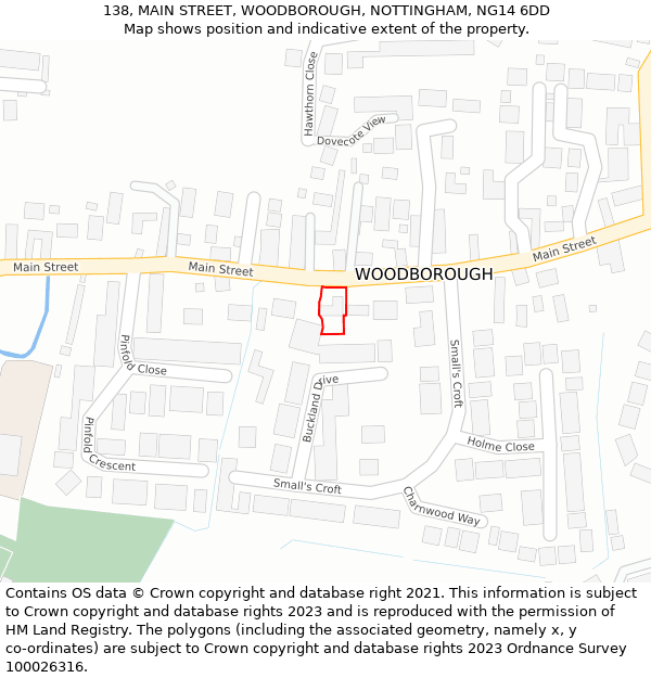 138, MAIN STREET, WOODBOROUGH, NOTTINGHAM, NG14 6DD: Location map and indicative extent of plot