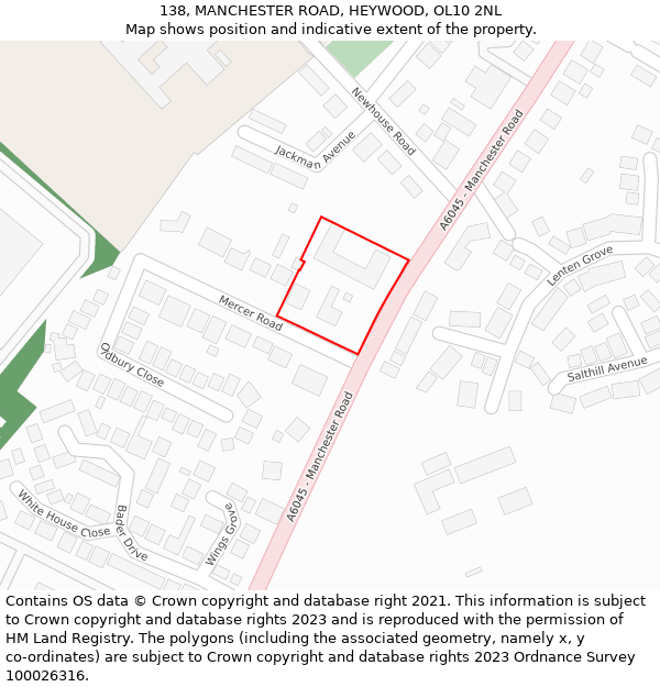 138, MANCHESTER ROAD, HEYWOOD, OL10 2NL: Location map and indicative extent of plot