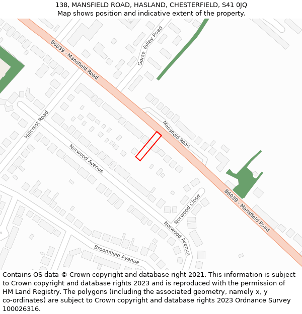 138, MANSFIELD ROAD, HASLAND, CHESTERFIELD, S41 0JQ: Location map and indicative extent of plot