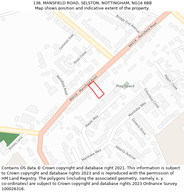 138, MANSFIELD ROAD, SELSTON, NOTTINGHAM, NG16 6BB: Location map and indicative extent of plot