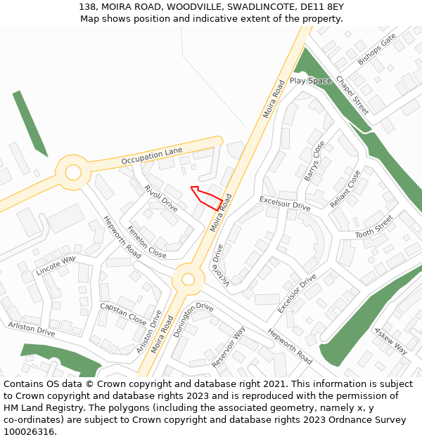 138, MOIRA ROAD, WOODVILLE, SWADLINCOTE, DE11 8EY: Location map and indicative extent of plot