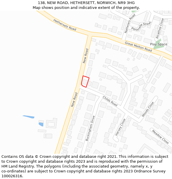 138, NEW ROAD, HETHERSETT, NORWICH, NR9 3HG: Location map and indicative extent of plot