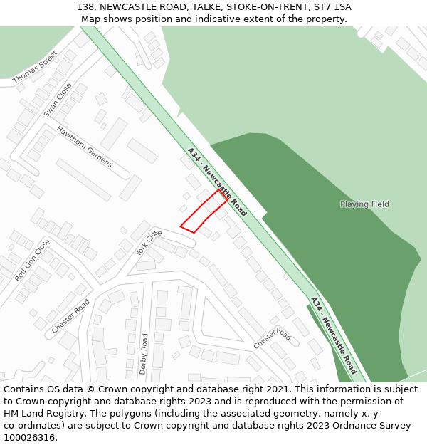 138, NEWCASTLE ROAD, TALKE, STOKE-ON-TRENT, ST7 1SA: Location map and indicative extent of plot
