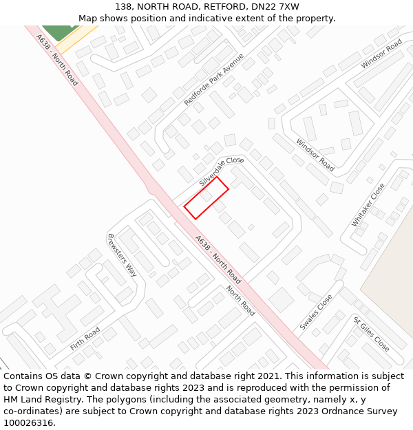 138, NORTH ROAD, RETFORD, DN22 7XW: Location map and indicative extent of plot