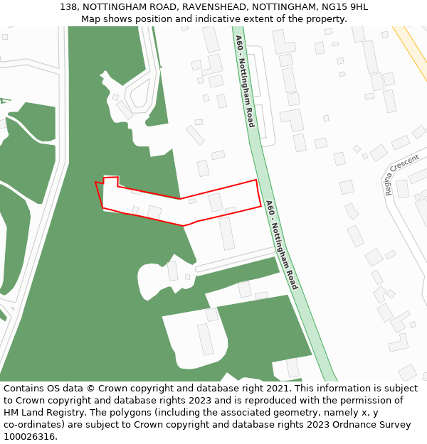 138, NOTTINGHAM ROAD, RAVENSHEAD, NOTTINGHAM, NG15 9HL: Location map and indicative extent of plot