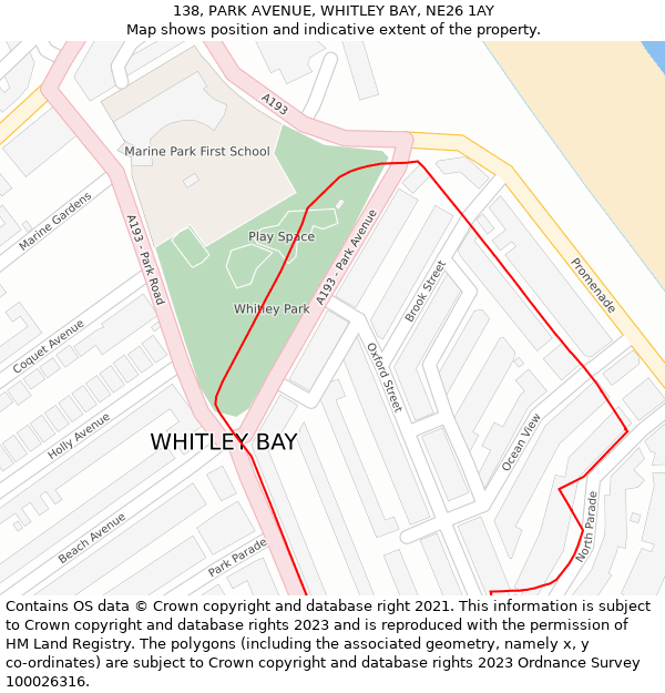 138, PARK AVENUE, WHITLEY BAY, NE26 1AY: Location map and indicative extent of plot