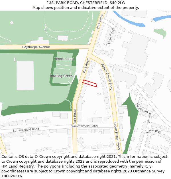 138, PARK ROAD, CHESTERFIELD, S40 2LG: Location map and indicative extent of plot