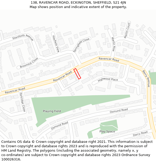 138, RAVENCAR ROAD, ECKINGTON, SHEFFIELD, S21 4JN: Location map and indicative extent of plot