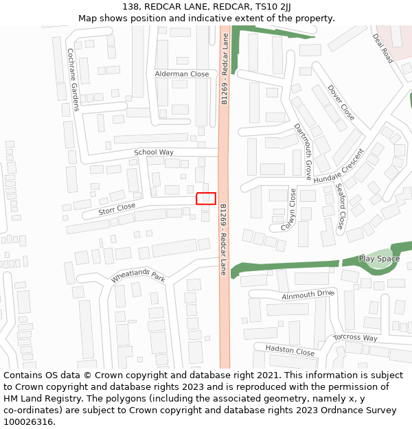 138, REDCAR LANE, REDCAR, TS10 2JJ: Location map and indicative extent of plot