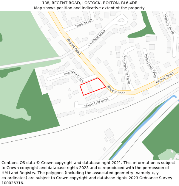 138, REGENT ROAD, LOSTOCK, BOLTON, BL6 4DB: Location map and indicative extent of plot