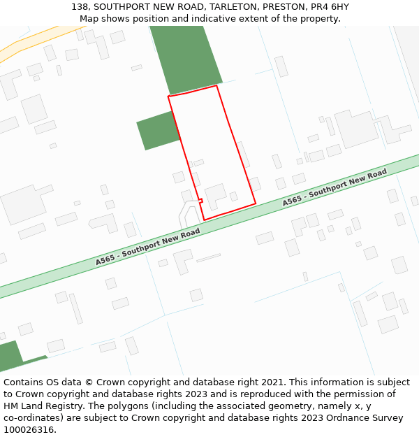 138, SOUTHPORT NEW ROAD, TARLETON, PRESTON, PR4 6HY: Location map and indicative extent of plot
