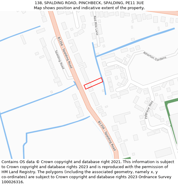 138, SPALDING ROAD, PINCHBECK, SPALDING, PE11 3UE: Location map and indicative extent of plot
