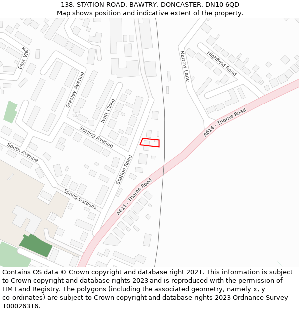 138, STATION ROAD, BAWTRY, DONCASTER, DN10 6QD: Location map and indicative extent of plot
