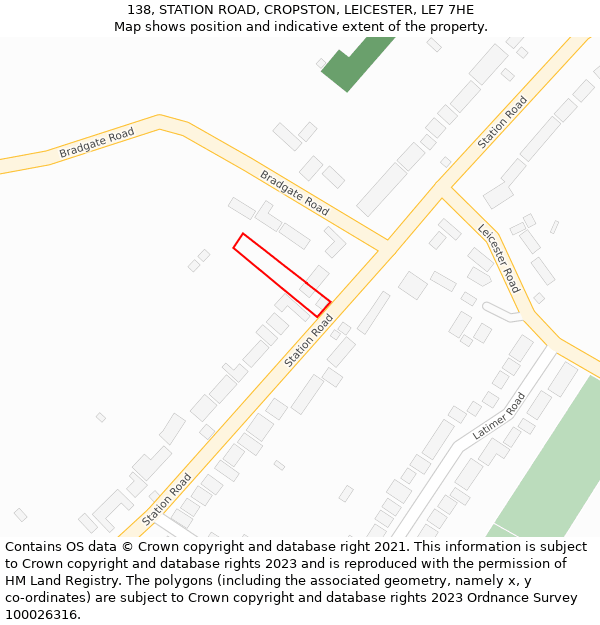 138, STATION ROAD, CROPSTON, LEICESTER, LE7 7HE: Location map and indicative extent of plot