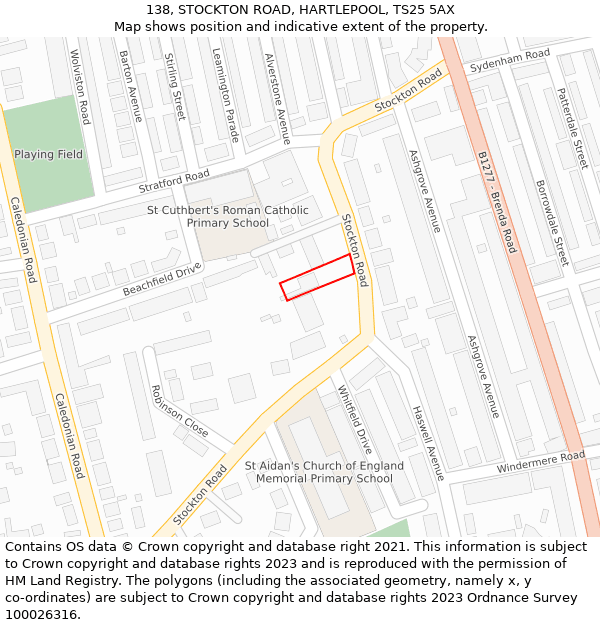 138, STOCKTON ROAD, HARTLEPOOL, TS25 5AX: Location map and indicative extent of plot