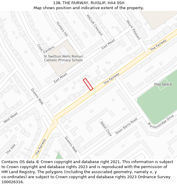 138, THE FAIRWAY, RUISLIP, HA4 0SH: Location map and indicative extent of plot