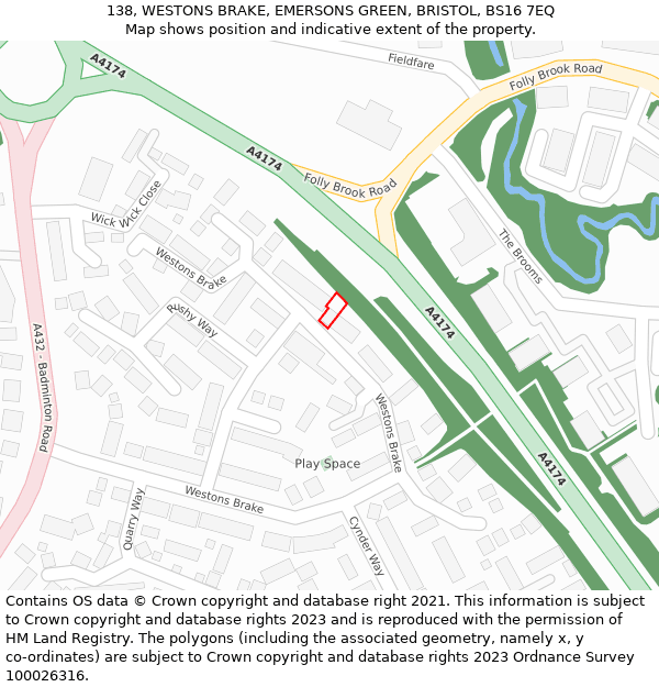 138, WESTONS BRAKE, EMERSONS GREEN, BRISTOL, BS16 7EQ: Location map and indicative extent of plot