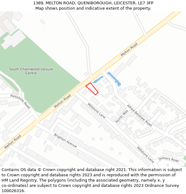 1389, MELTON ROAD, QUENIBOROUGH, LEICESTER, LE7 3FP: Location map and indicative extent of plot