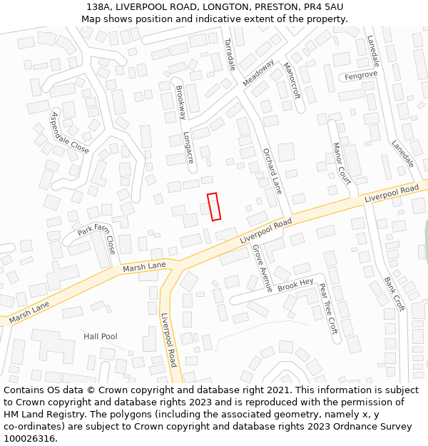 138A, LIVERPOOL ROAD, LONGTON, PRESTON, PR4 5AU: Location map and indicative extent of plot