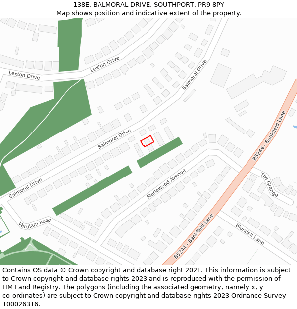 138E, BALMORAL DRIVE, SOUTHPORT, PR9 8PY: Location map and indicative extent of plot